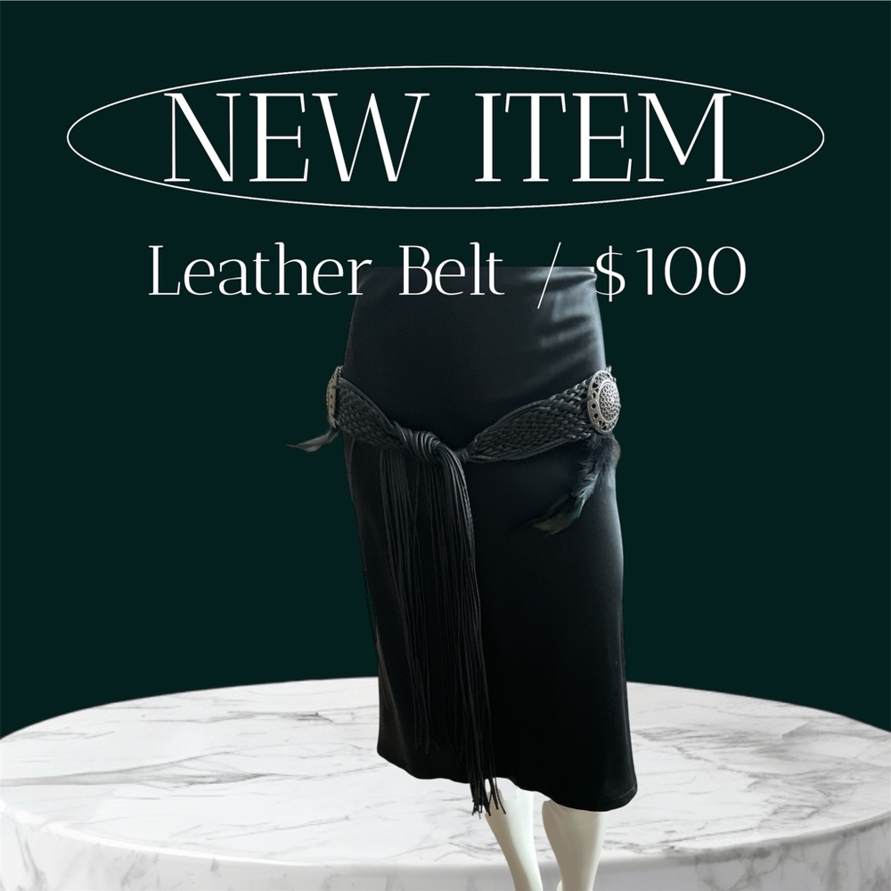 Elegant Black Leather Belt with Tassel Accents